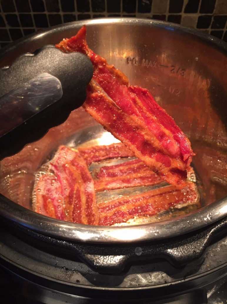 Step 2: Add water and bacon to the pressure cooker